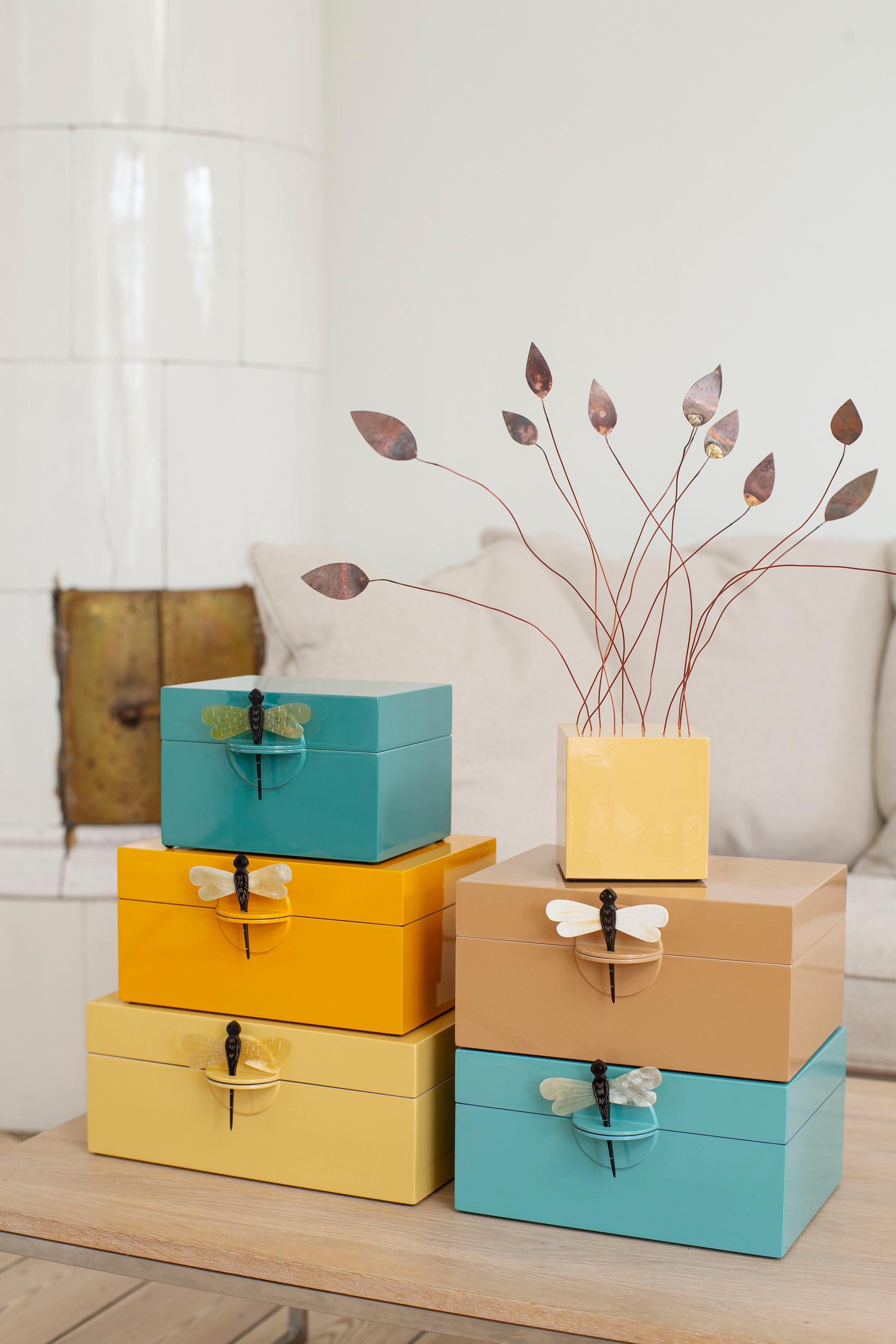 Square block w metal leaves, sun