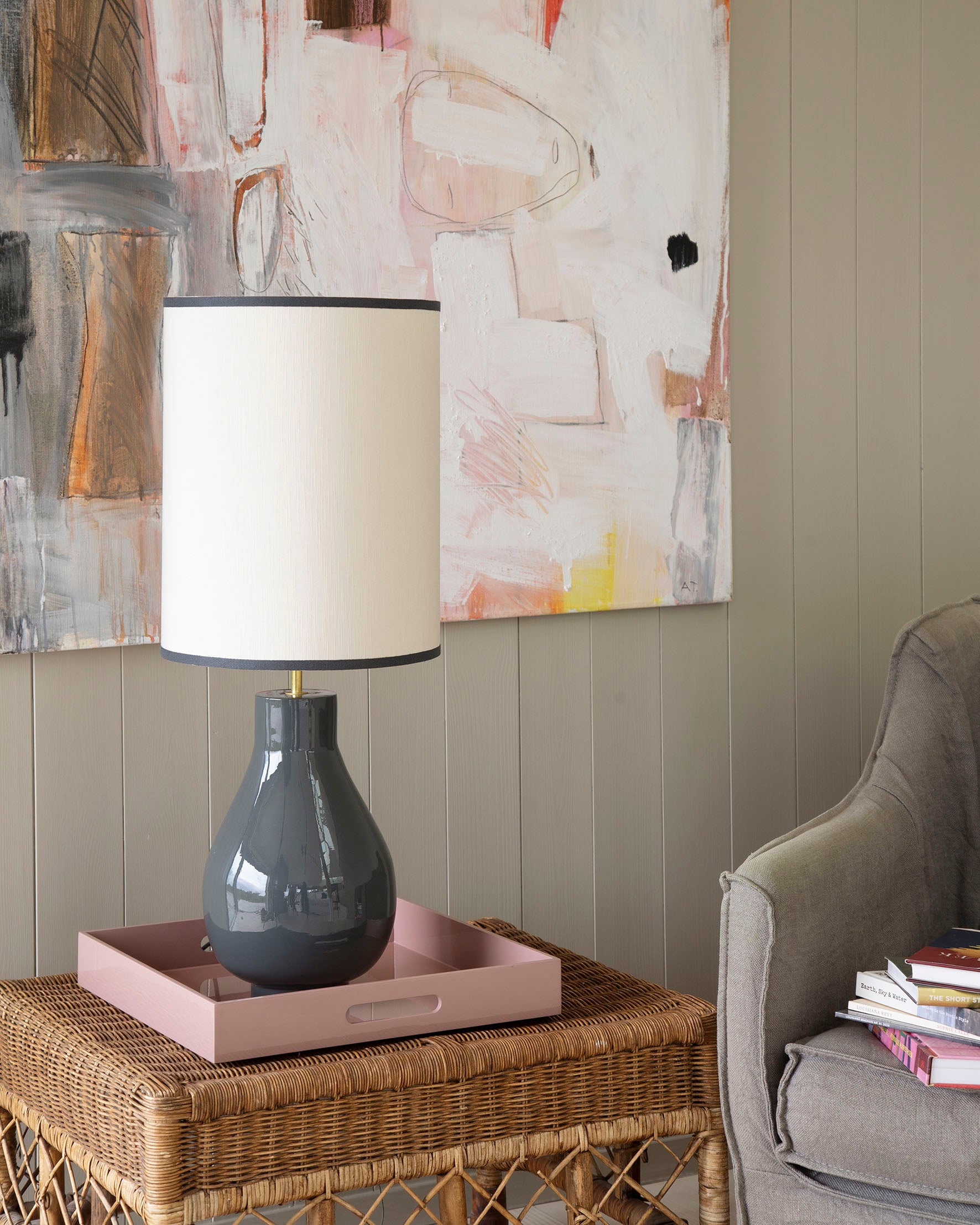 Cylinder lampshade sand/coal 30x39