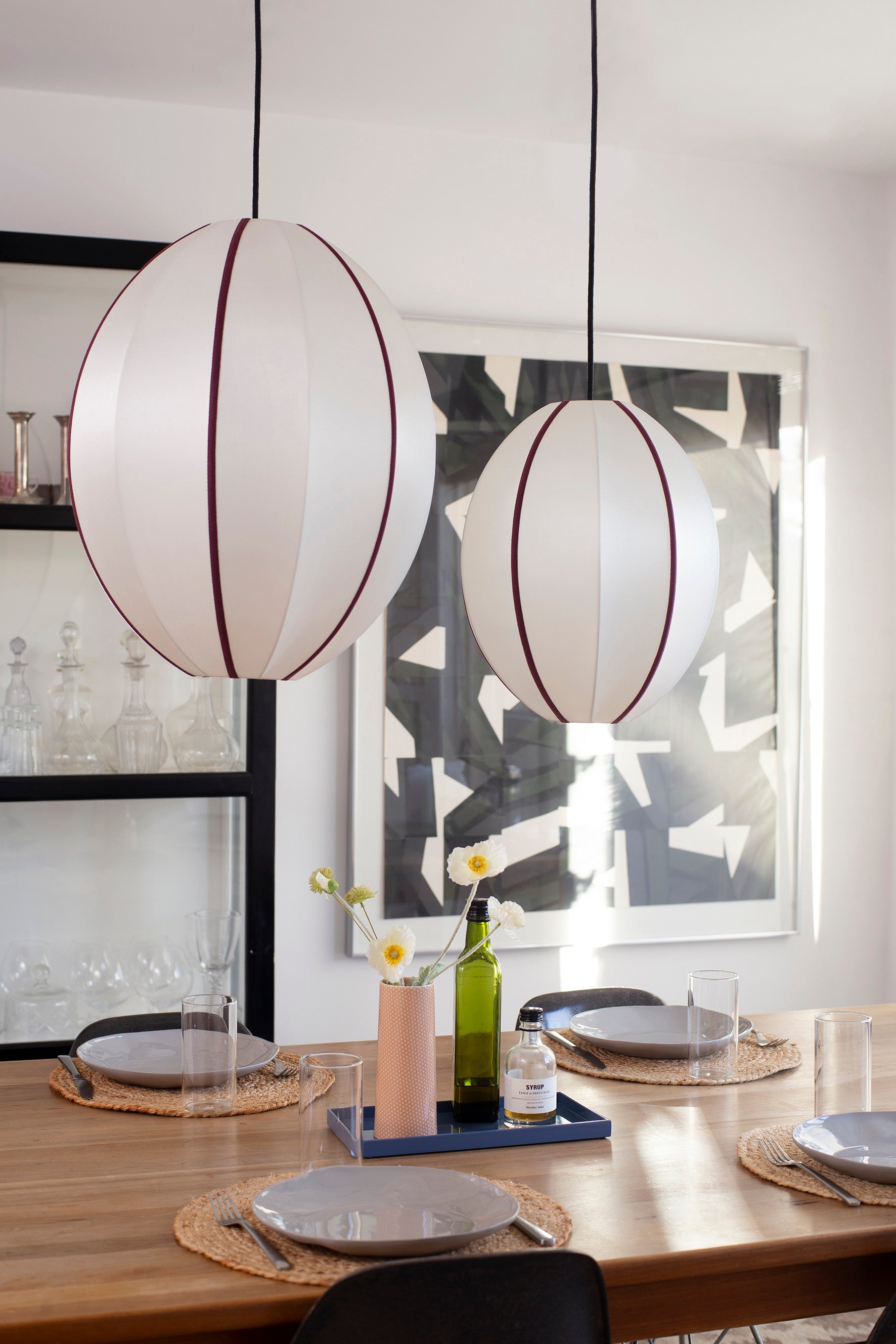 Lampeskærm Indochina Offwhite/Bordeaux Oval S