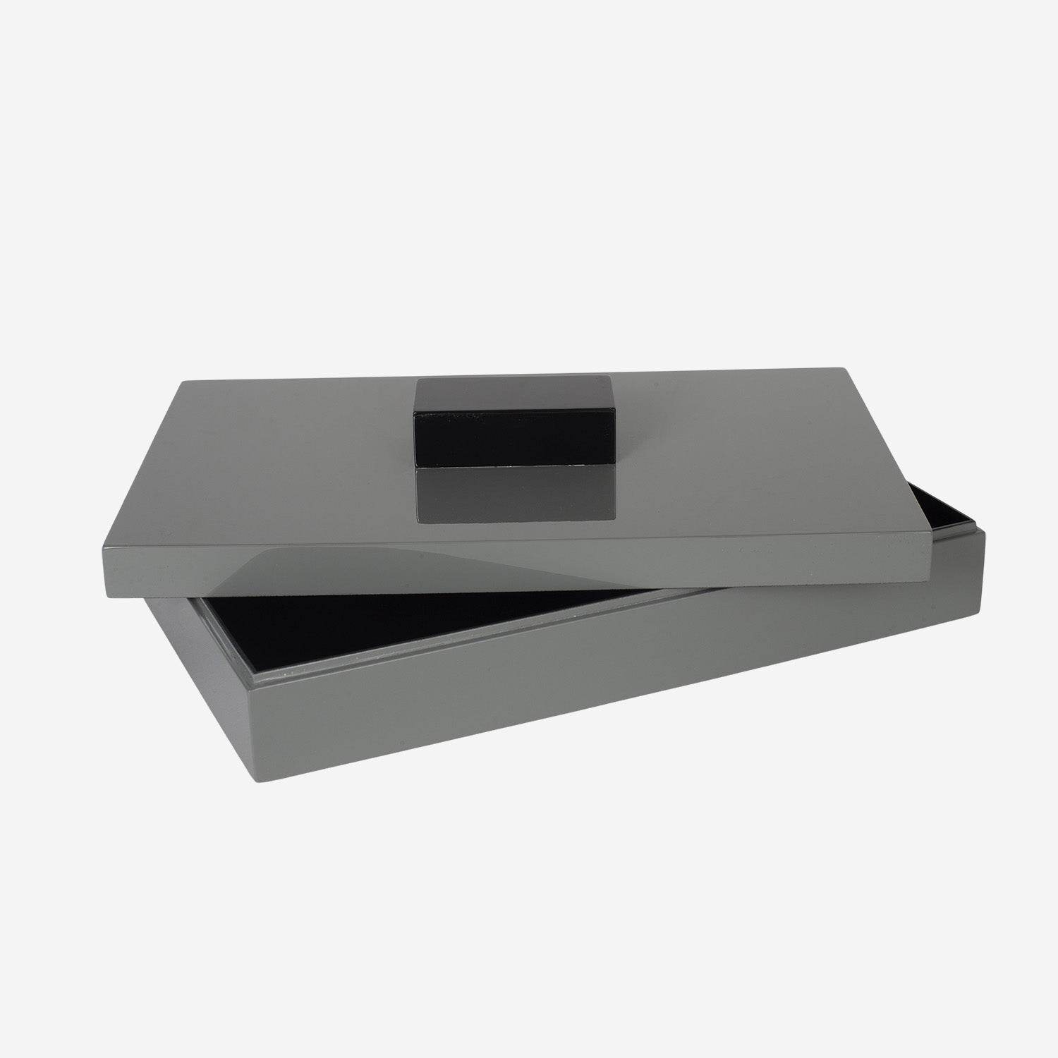 Flat Lacquer Box w Handle Grey