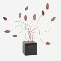 Square block w metal leaves, black