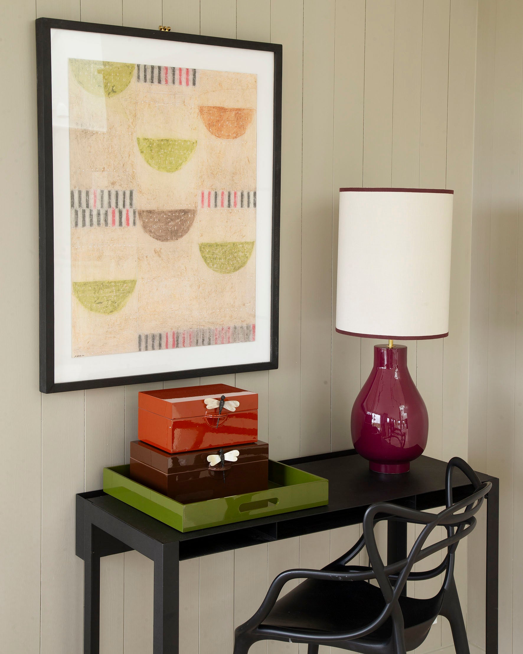 Cylinder lampshade sand/bordeaux 30x39